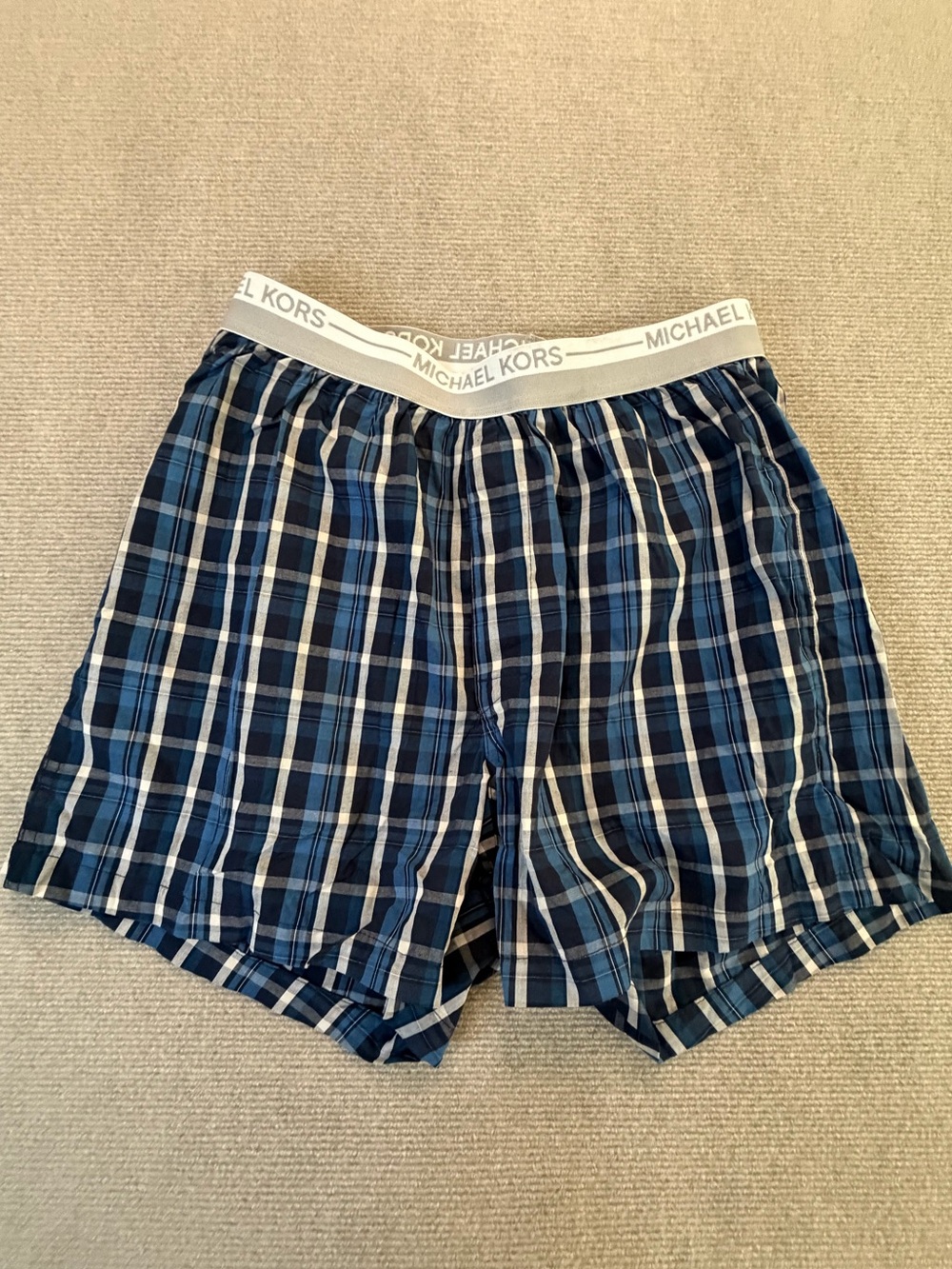 Michael Kors Plaid Cotton Boxers Men’s Small Blue White Lounge Sleep Shorts